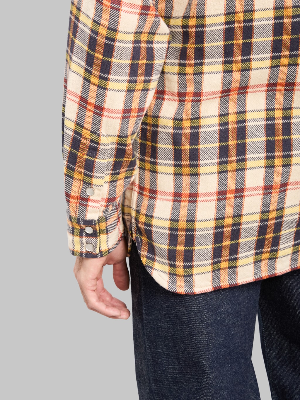 The Flat Head Block Check Western Flannel Shirt Ivory/Black - Redcast Heritage Co.
