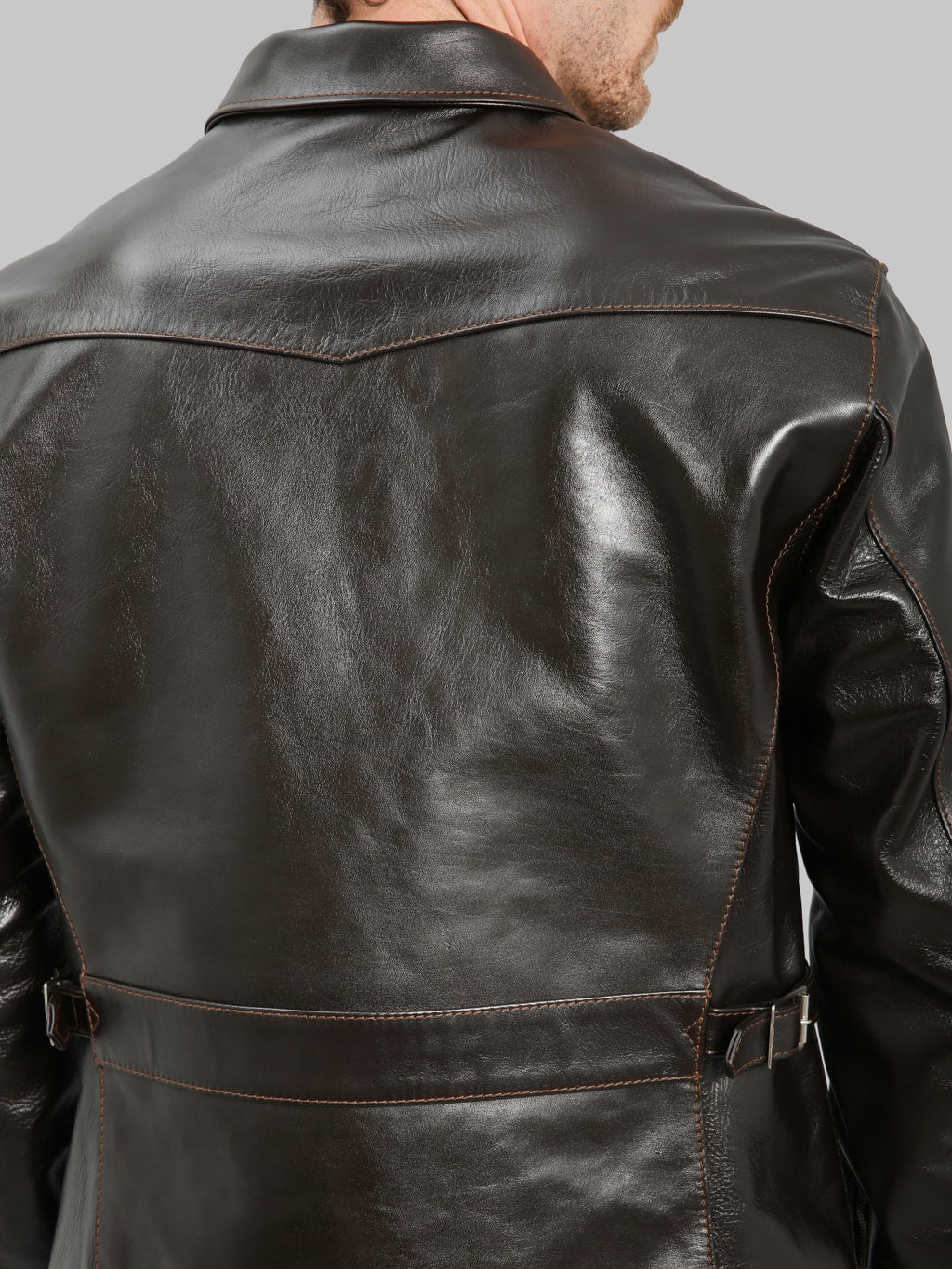 Flat Head FN-LJ-HS005 Horsehide Rider's Jacket Seal Brown shoulder