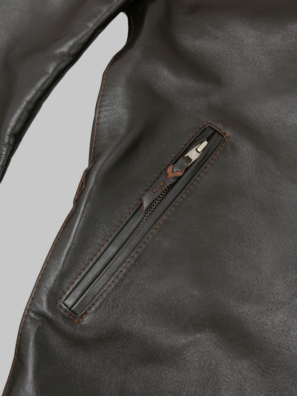 Flat Head FN-LJ-HS005 Horsehide Rider's Jacket Seal Brown side pocket
