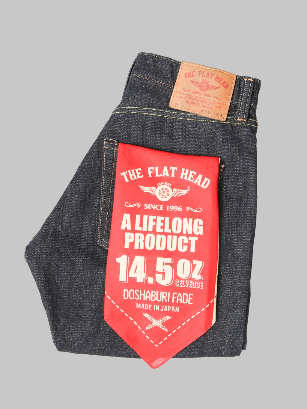 The Flat Head FND110 Left Hand Twill Straight Tapered Jeans 100 cotton