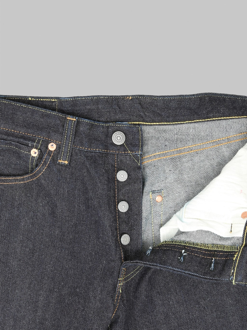 The Flat Head FND110 Left Hand Twill Straight Tapered Jeans buttons