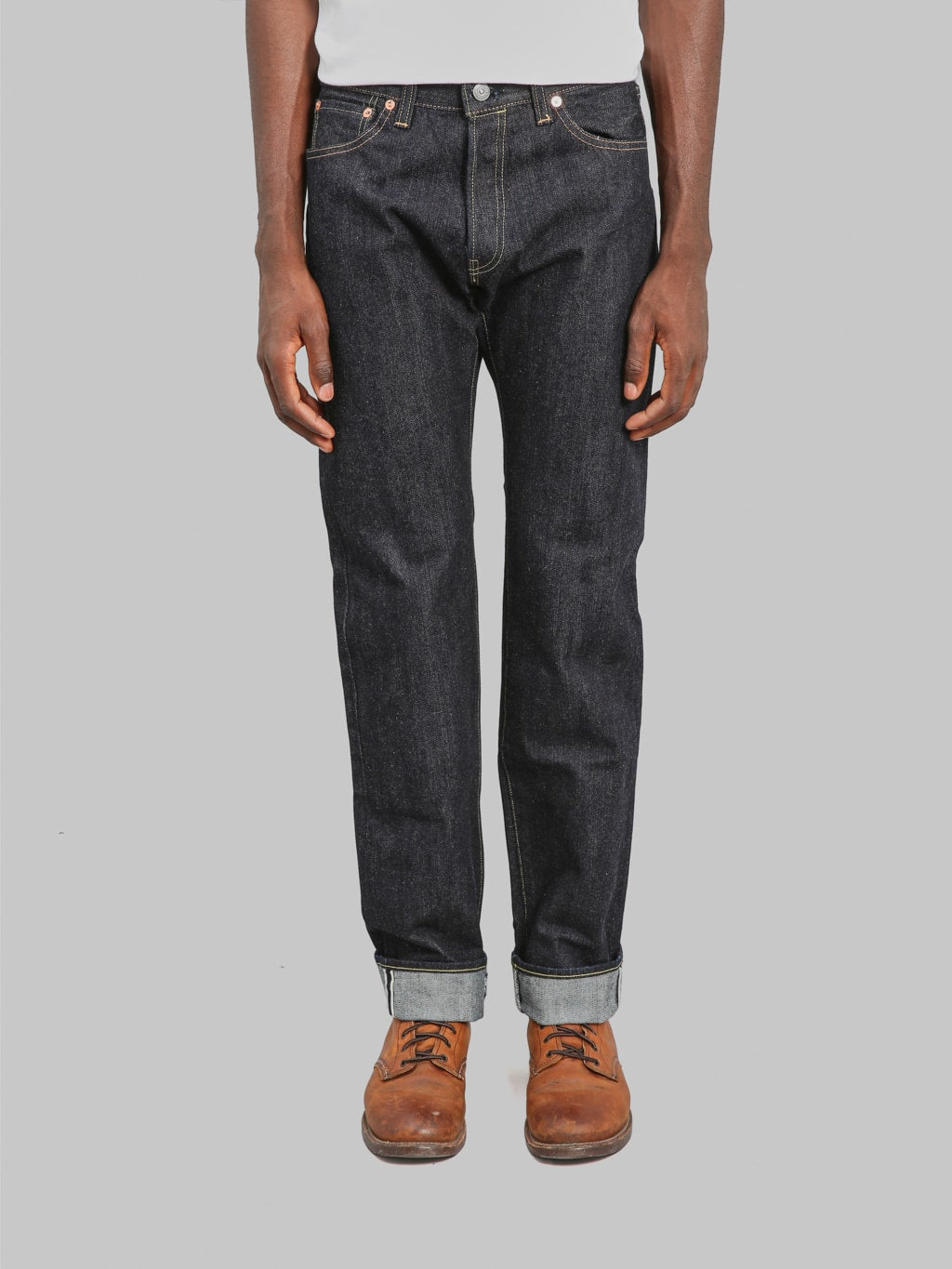 The Flat Head FND110 Left Hand Twill Straight Tapered Jeans front fit