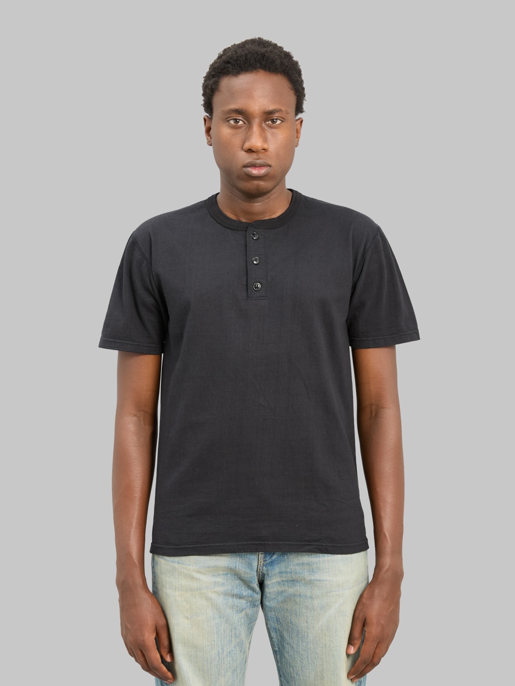 The Flat Head FN-TSH-003 Henley T-Shirt Black | Made in Japan