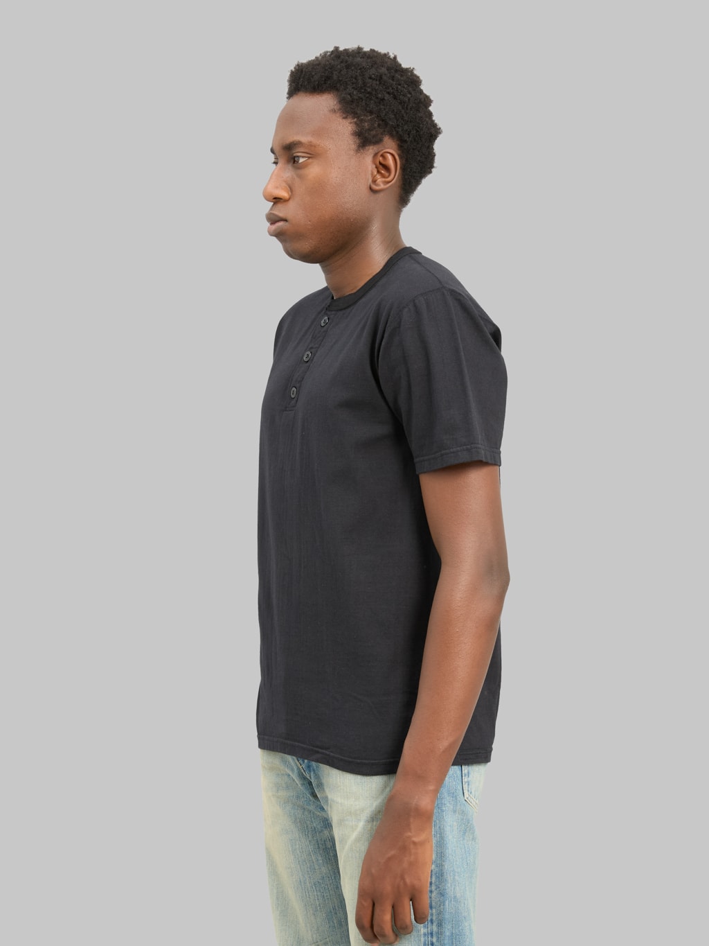 The Flat Head FN-TSH-003 Henley T-Shirt Black