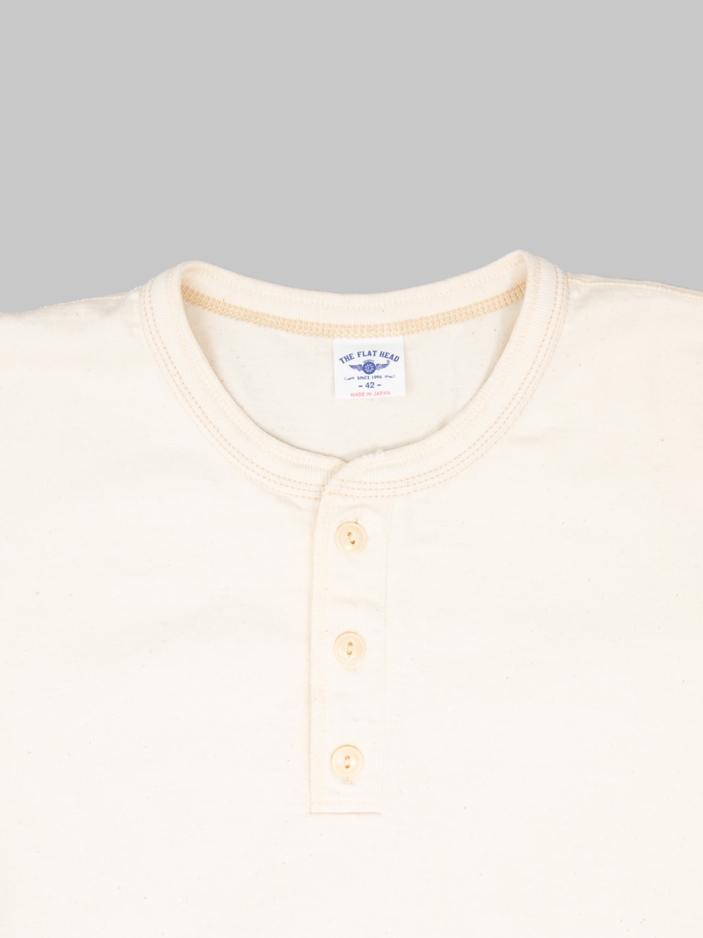 The Flat Head FN-TSH-003 Henley T-Shirt Natural