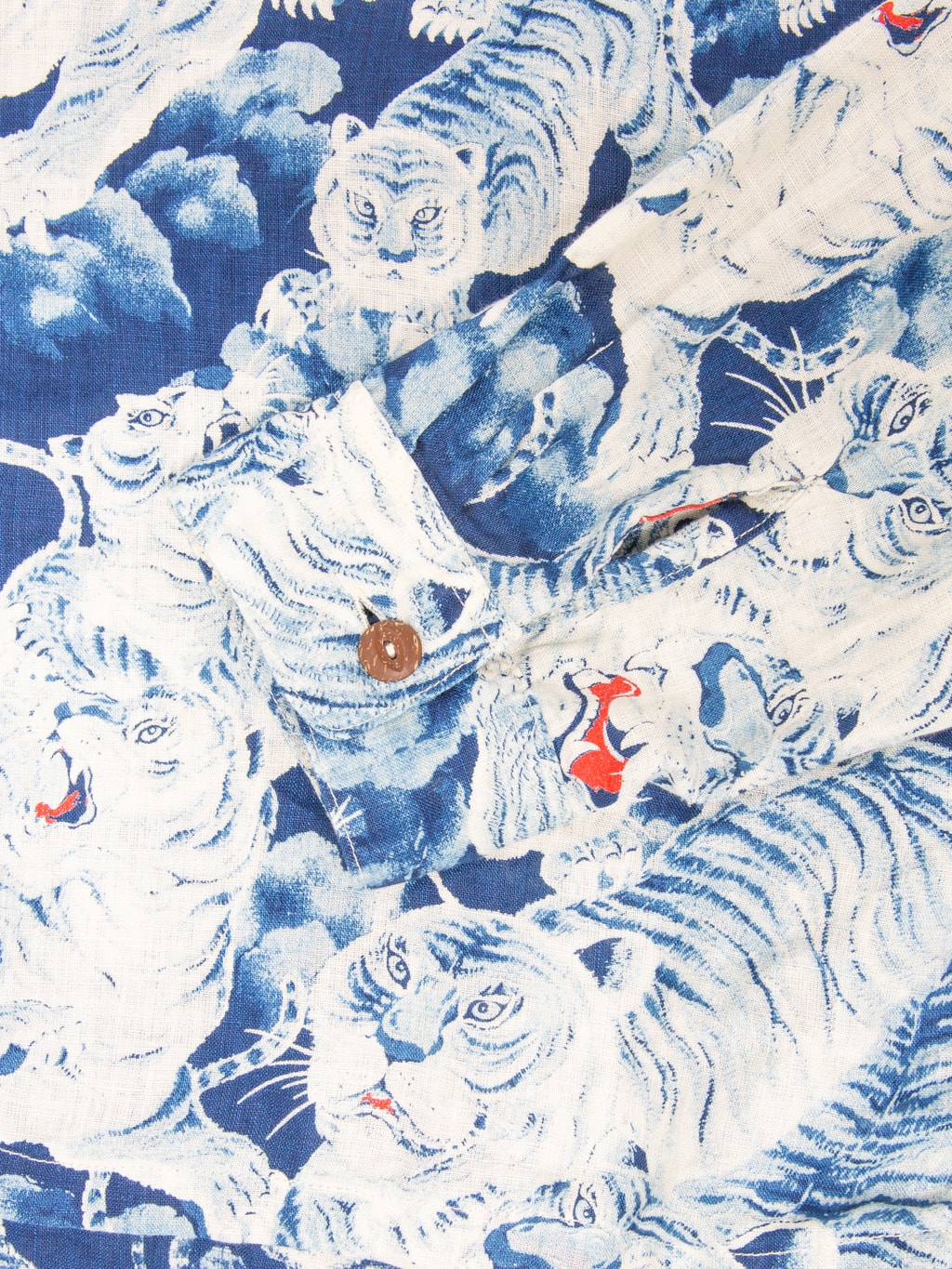 The Flat Head Hyaku Tora Hundred Tigers Linen Shirt Blue japanese made