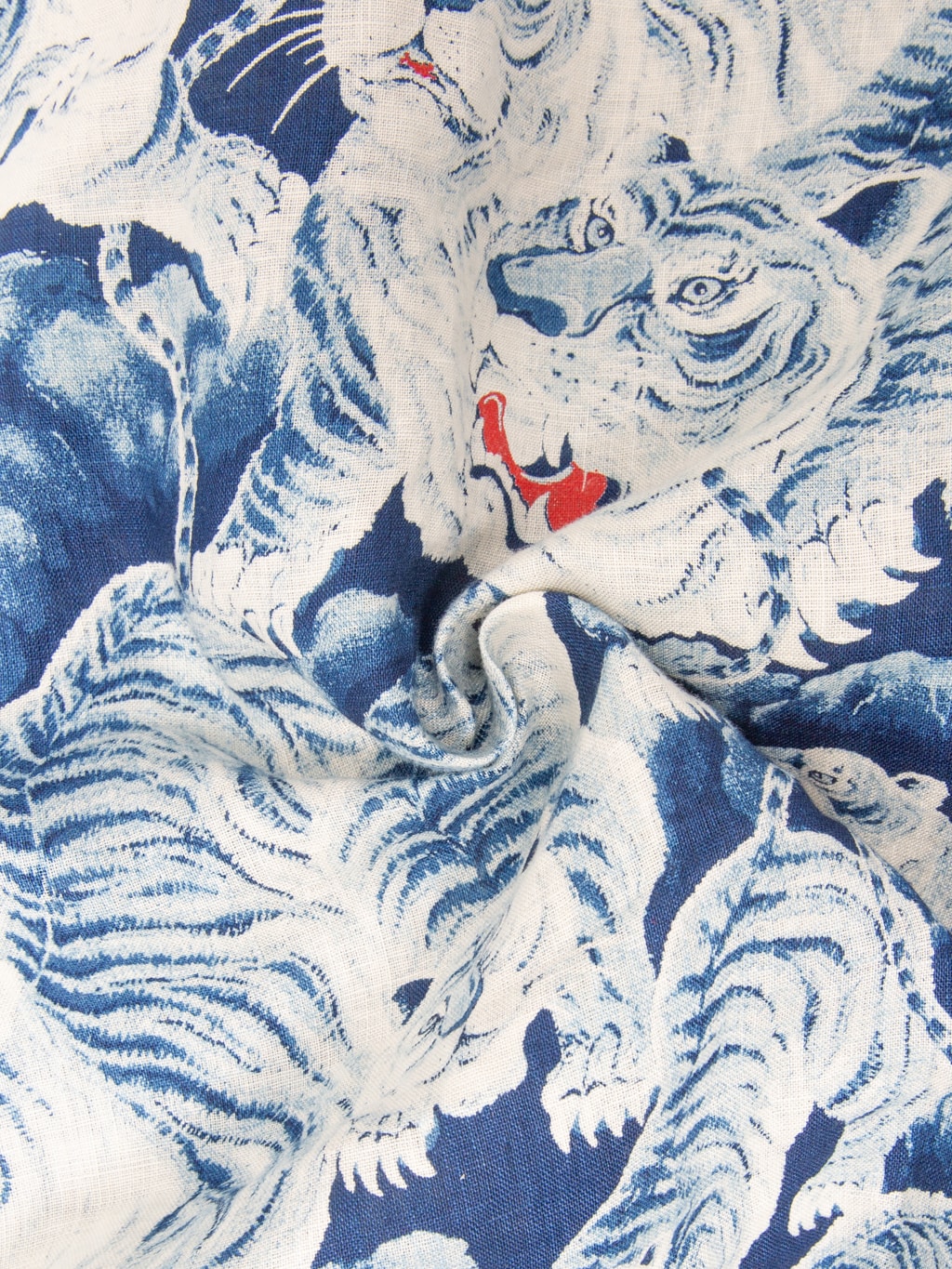 The Flat Head Hyaku Tora Hundred Tigers Linen Shirt Blue texture