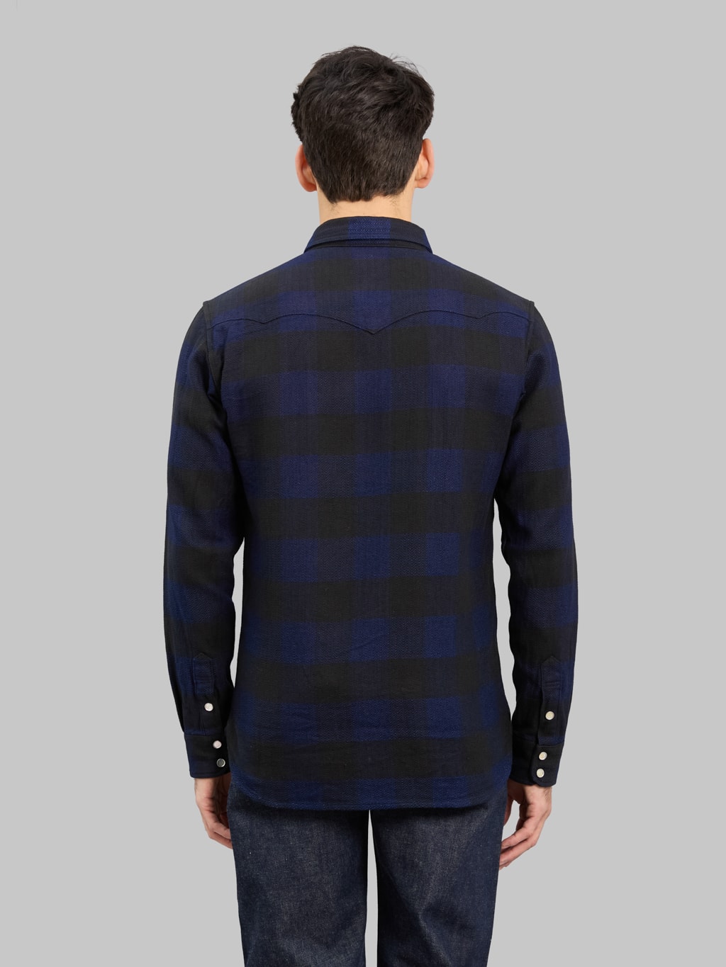 The Flat Head Indigo Block Check Western Shirt - Redcast Heritage Co.