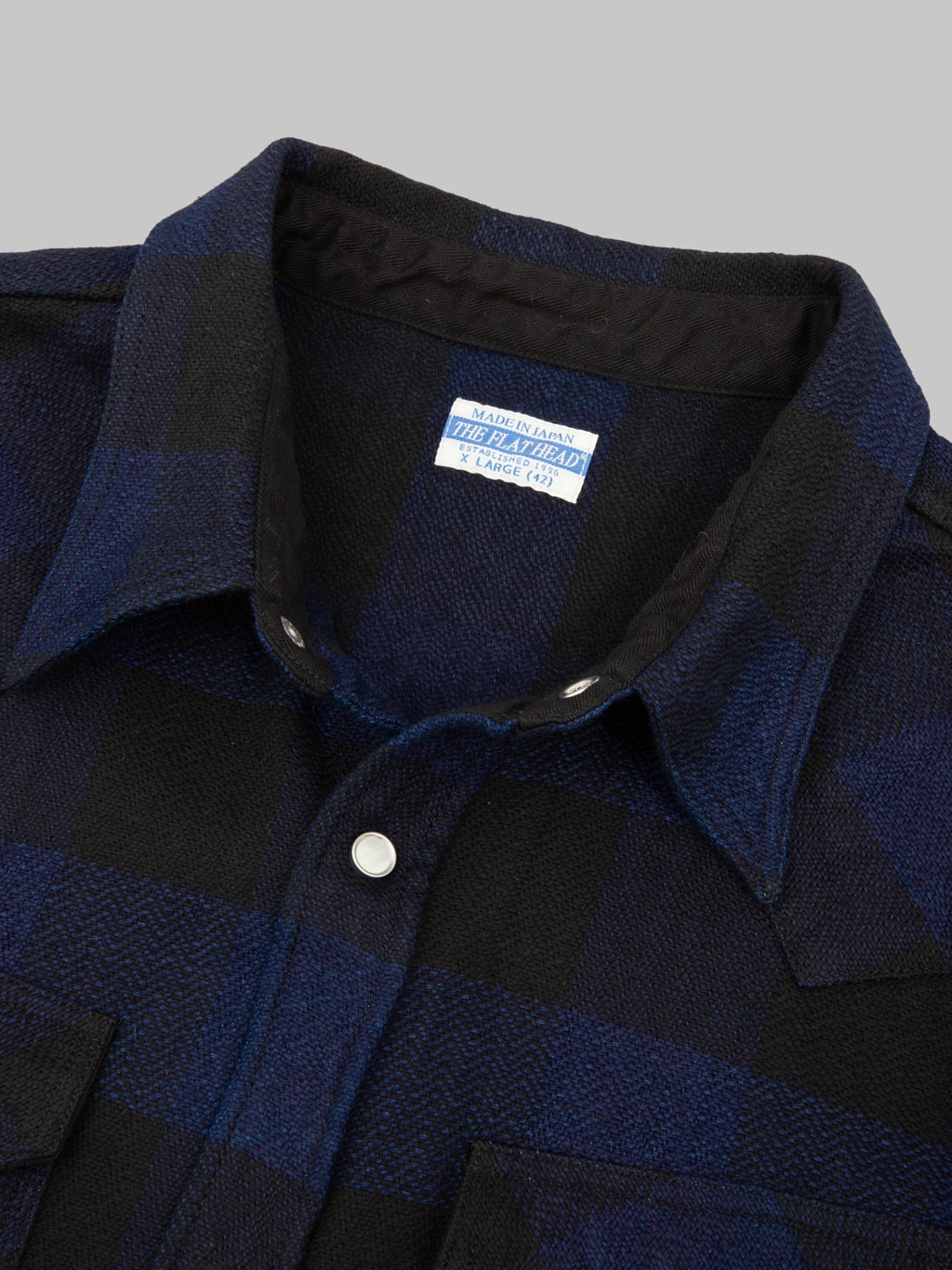 The Flat Head Indigo Block Check Western Shirt - Redcast Heritage Co.