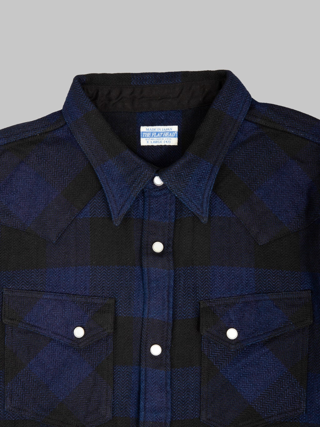 The Flat Head Indigo Block Check Western Shirt - Redcast Heritage Co.