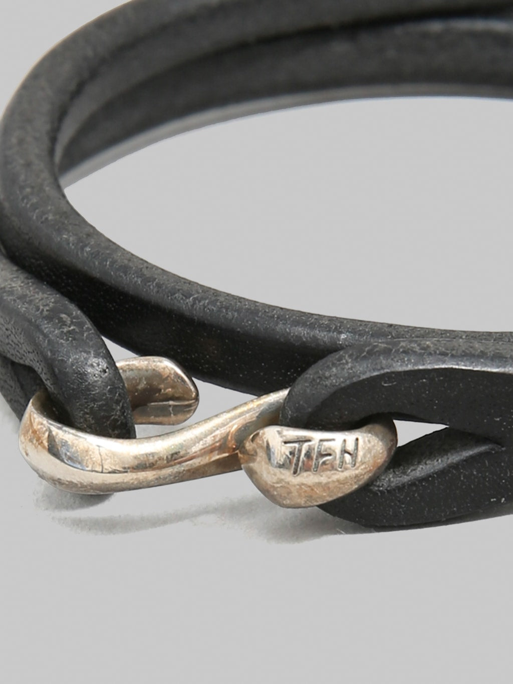 The Flat Head Leather & Silver Double Bracelet Black