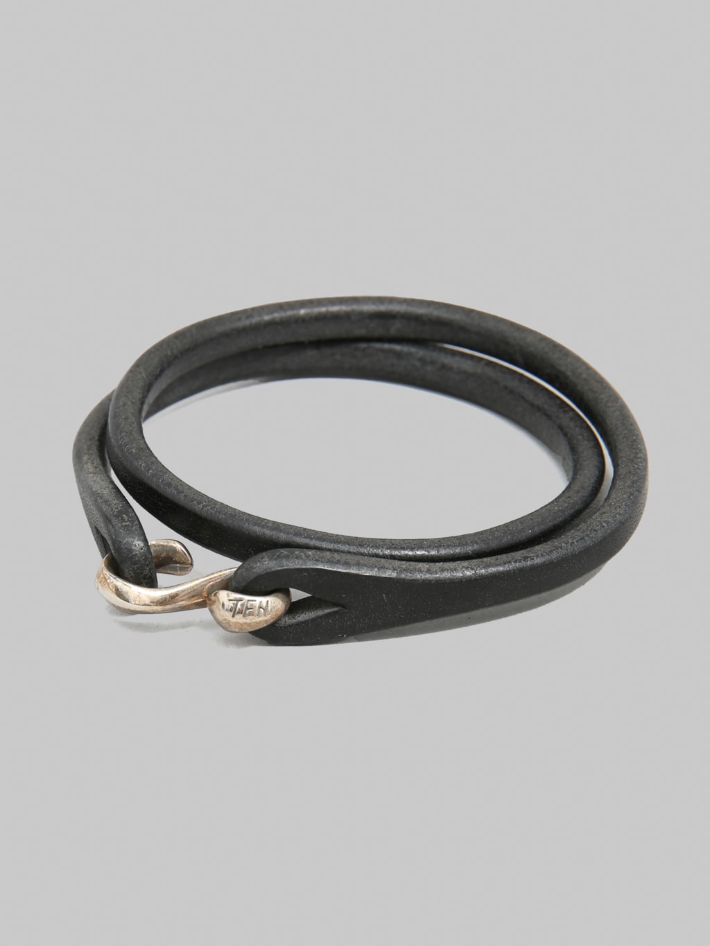 The Flat Head Leather & Silver Double Bracelet Black