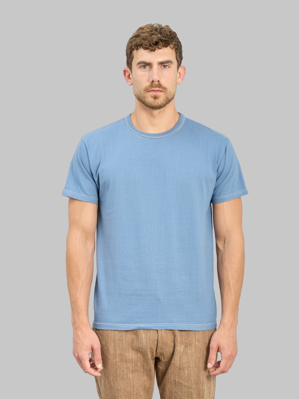 The Flat Head Loopwheeled Heavyweight Plain T-Shirt Blue
