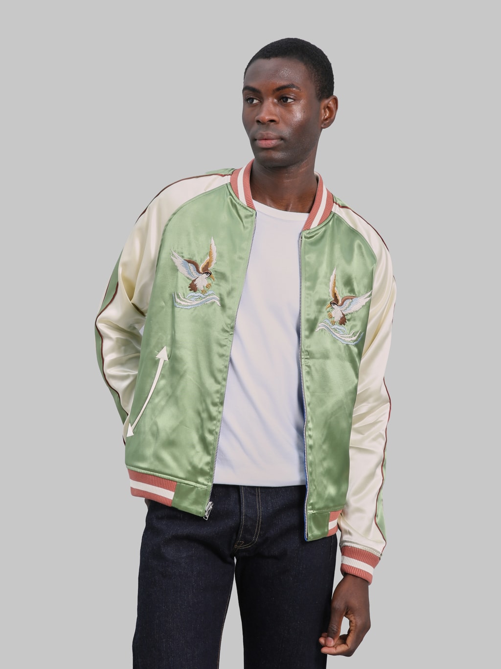 The Flat Head Tiger & Dragon Souvenir Jacket Blue Green