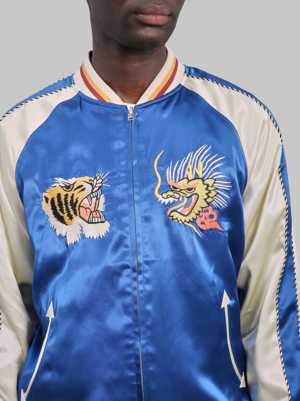 The Flat Head Tiger & Dragon Souvenir Jacket Blue Green