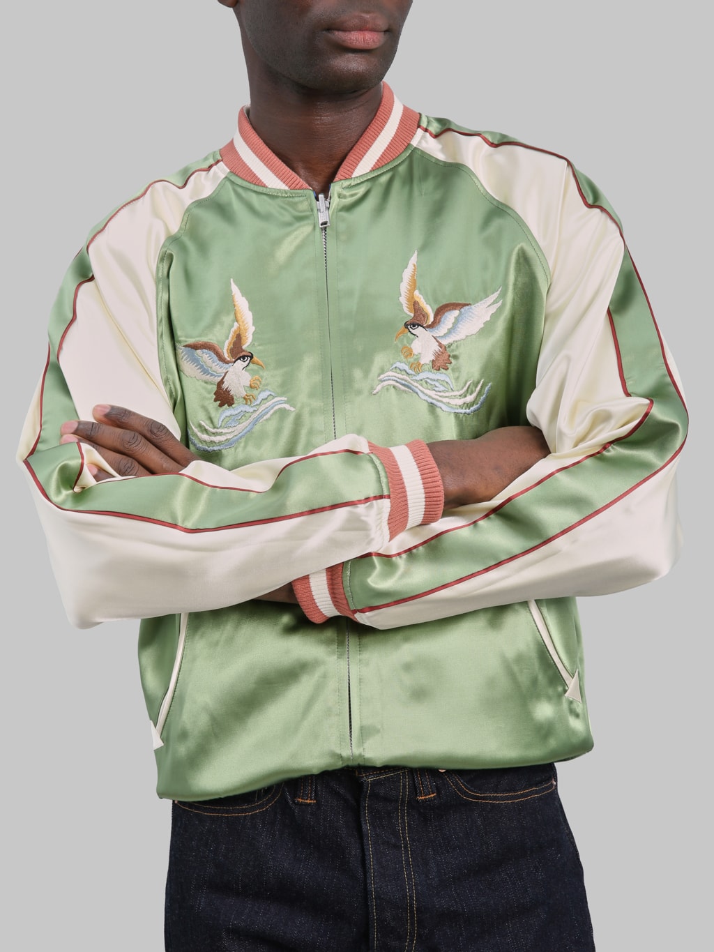 The Flat Head Tiger & Dragon Souvenir Jacket Blue Green
