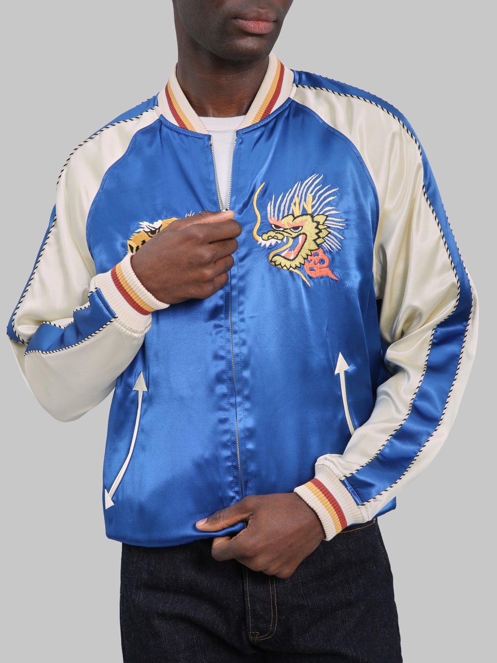 The Flat Head Tiger & Dragon Souvenir Jacket Blue Green