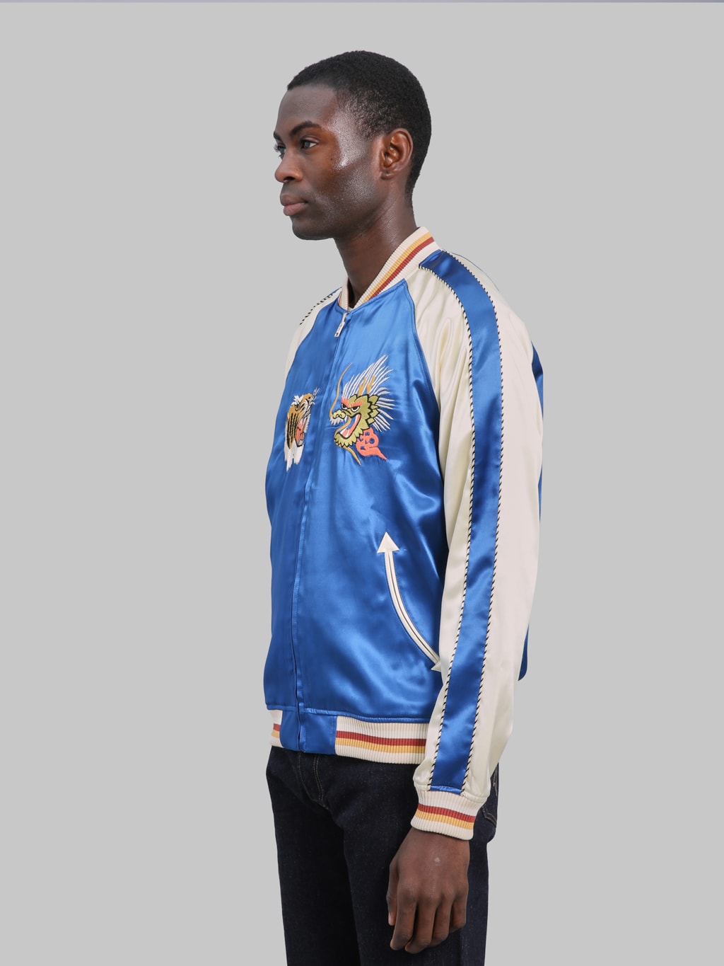 The Flat Head Tiger & Dragon Souvenir Jacket Blue Green