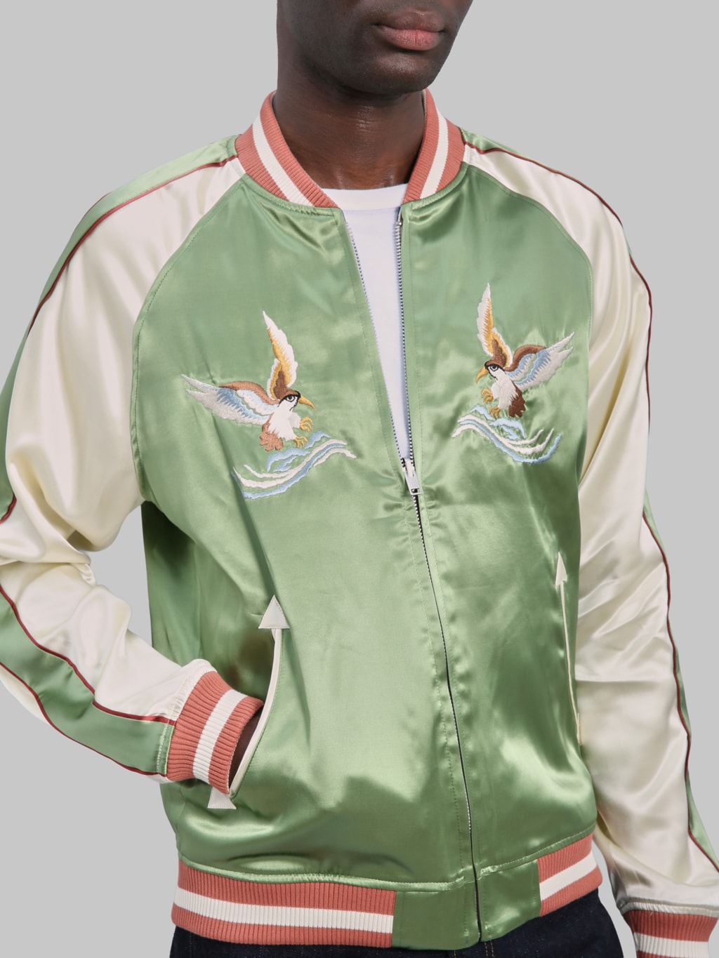 The Flat Head Tiger & Dragon Souvenir Jacket Blue Green