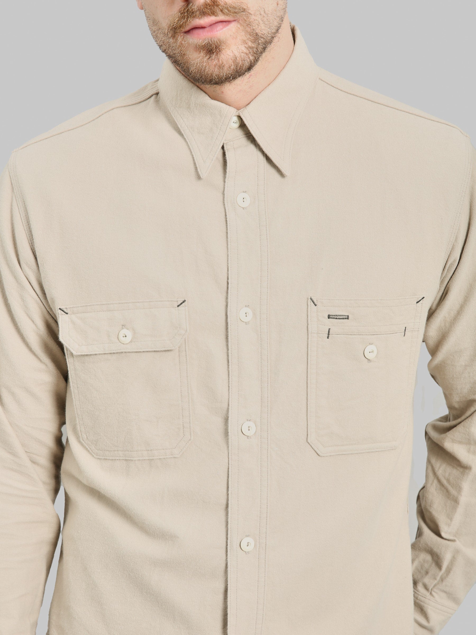 The Rite Stuff Uncle Sam Brushed Chamois Flannel Cigarette Pocket Work Shirt Sand Grey