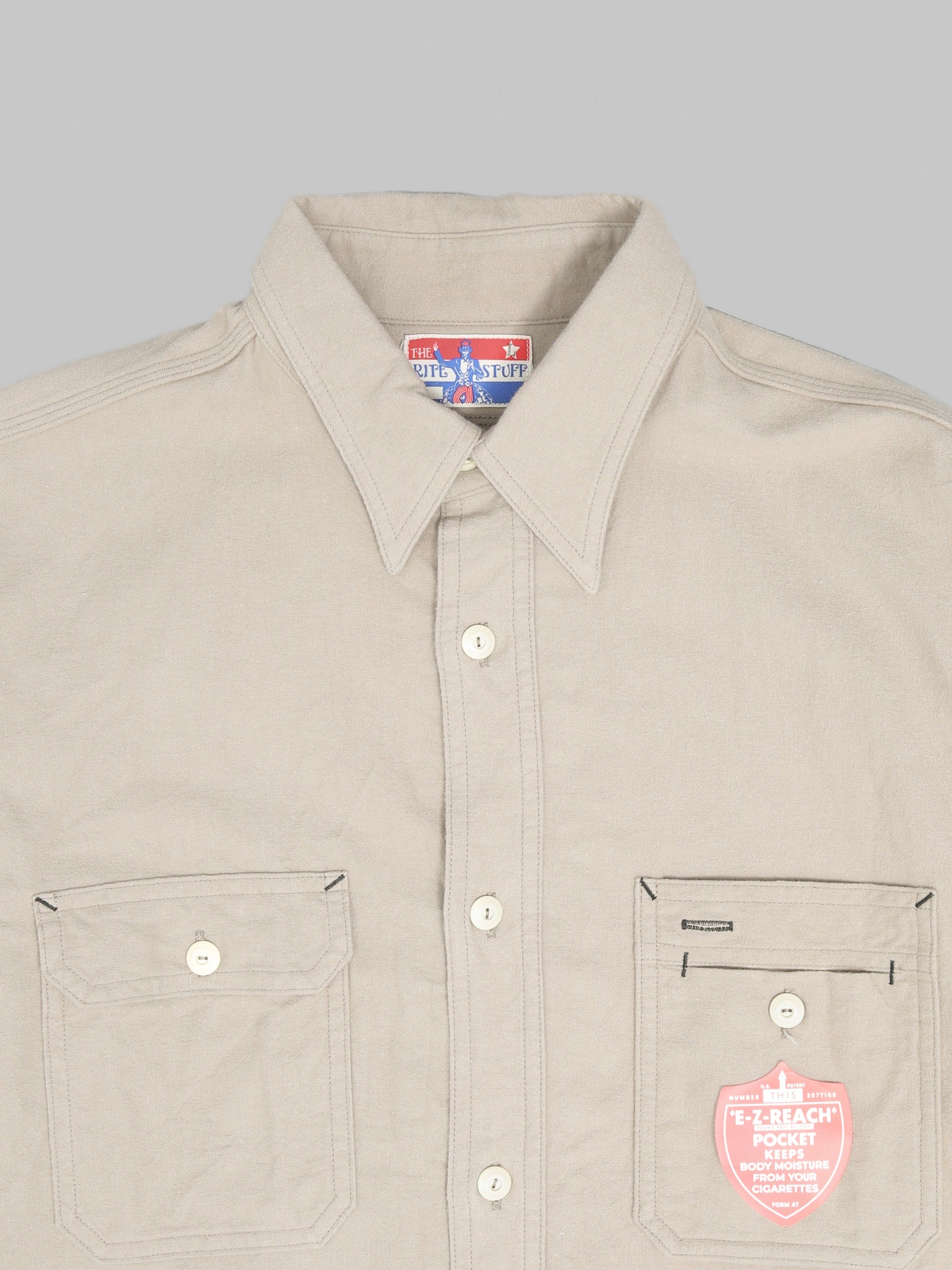 The Rite Stuff Uncle Sam Brushed Chamois Flannel Cigarette Pocket Work Shirt Sand Grey