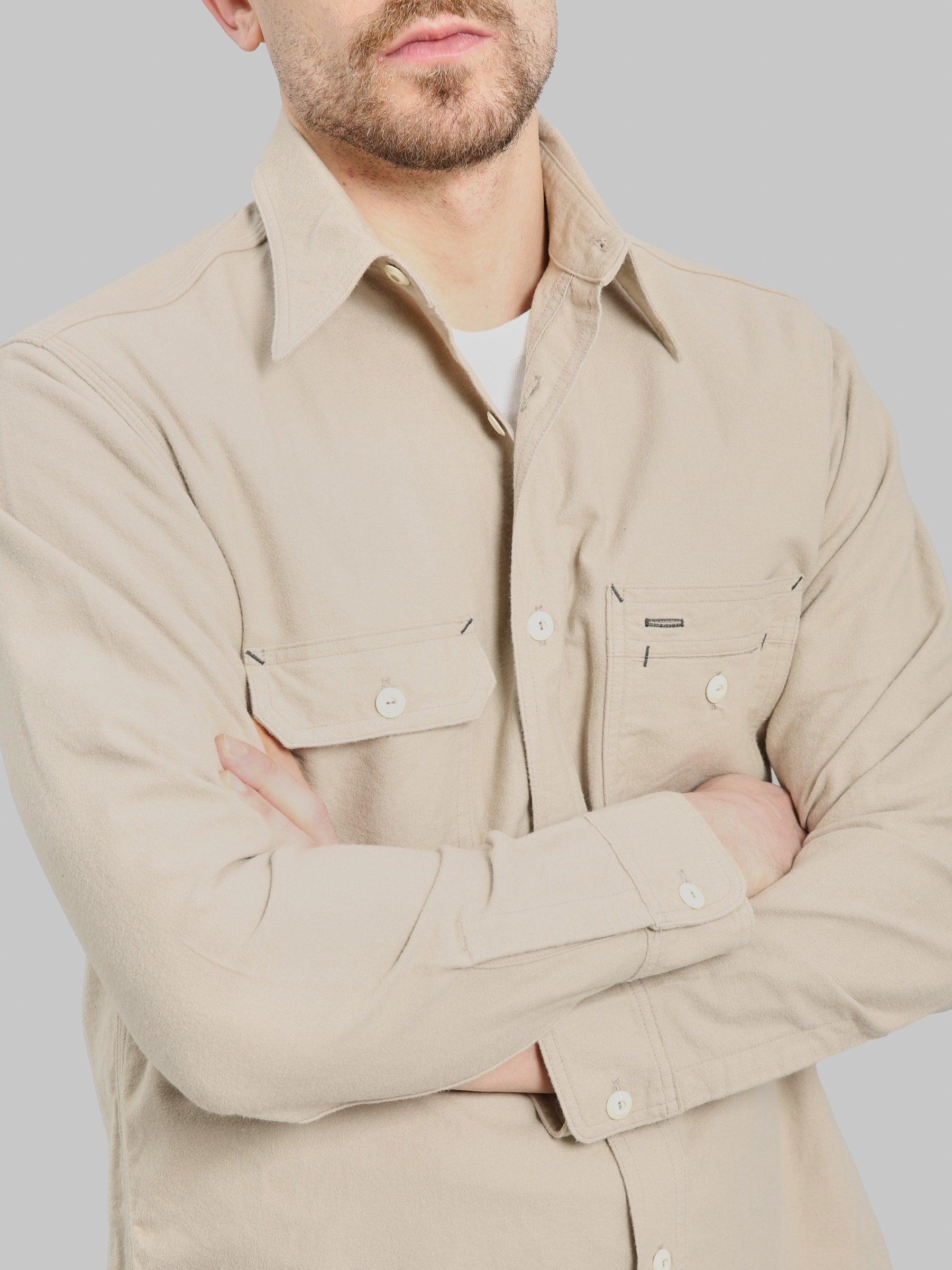 The Rite Stuff Uncle Sam Brushed Chamois Flannel Cigarette Pocket Work Shirt Sand Grey