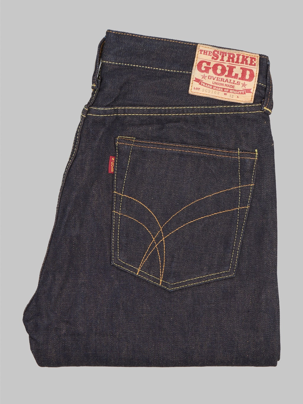the strike gold 2103 brown weft regular straight selvedge jeans