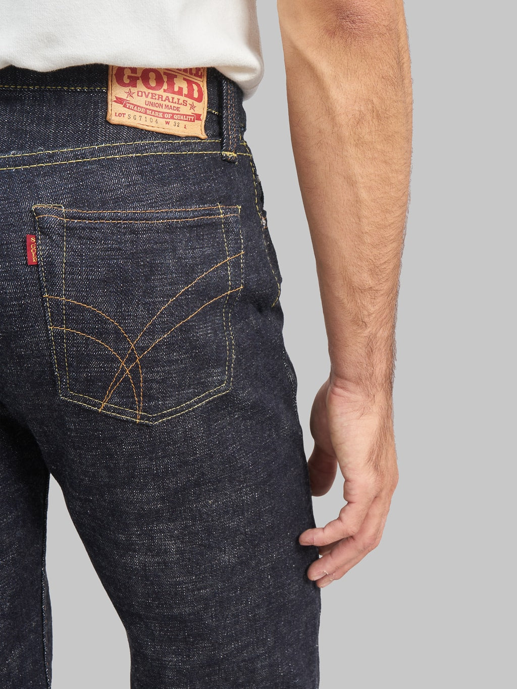 the strike gold 7104 ultra slubby straight tapered jeans  back pocket