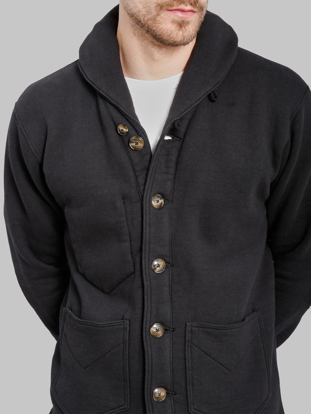 The Strike Gold Loopwheeled Shawl Collar Cardigan Black