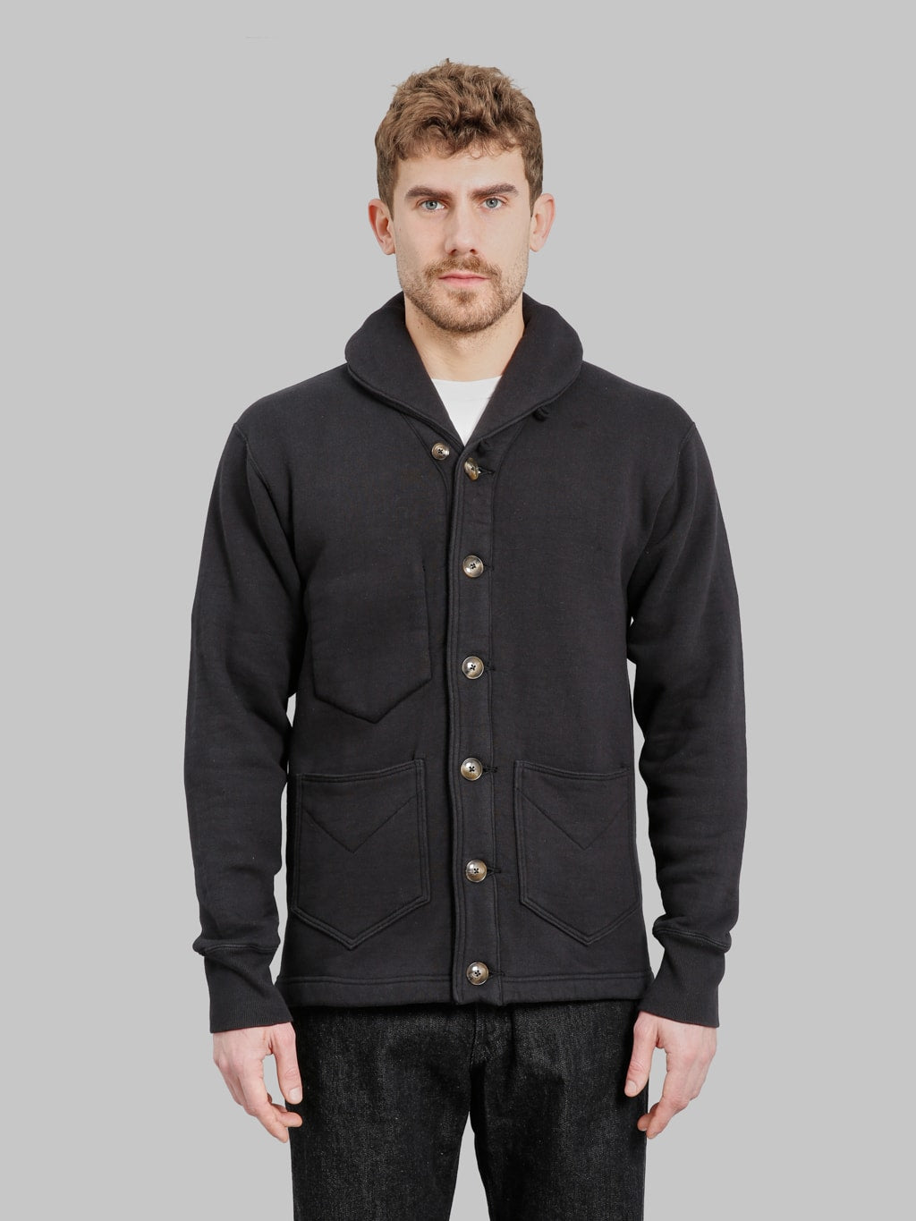 The Strike Gold Loopwheeled Shawl Collar Cardigan Black