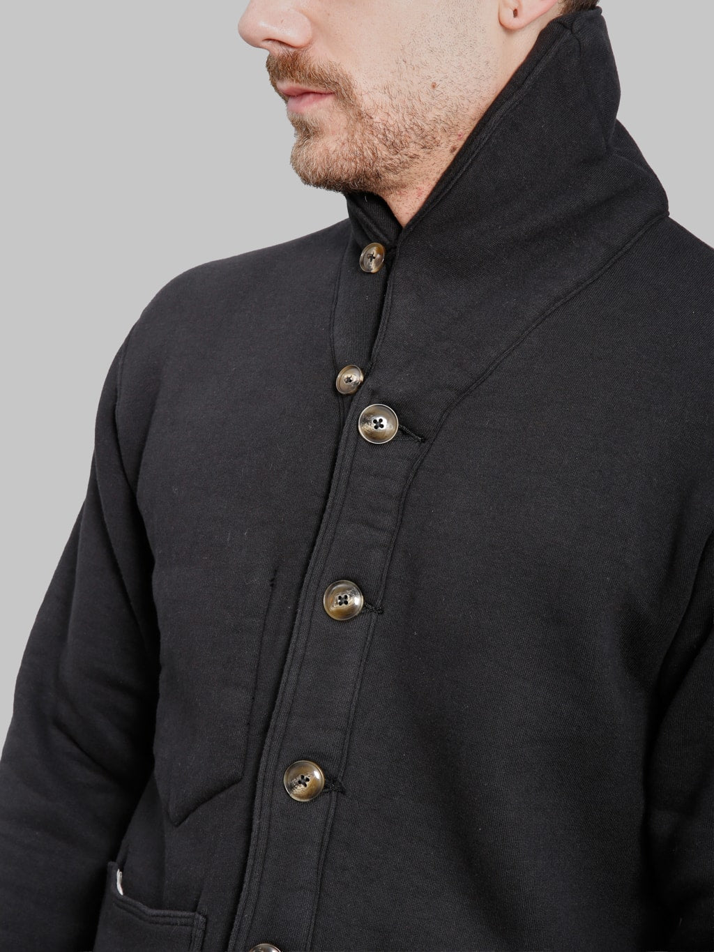 The Strike Gold Loopwheeled Shawl Collar Cardigan Black