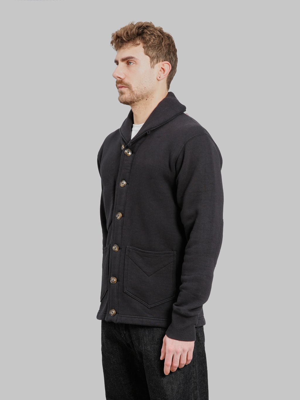 The Strike Gold Loopwheeled Shawl Collar Cardigan Black