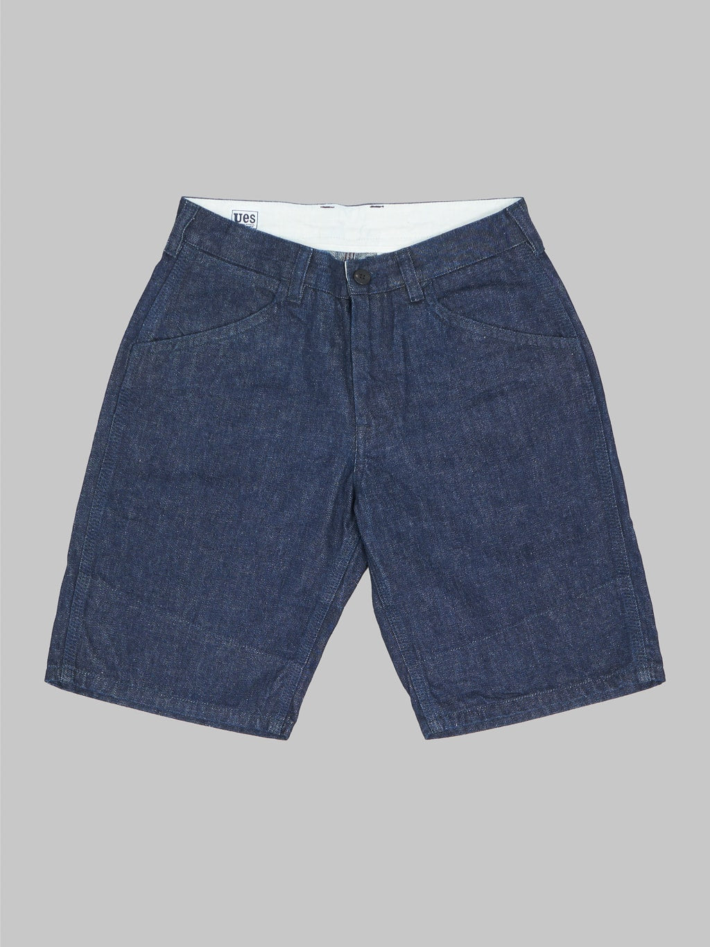 ues denim indigo short pants front details