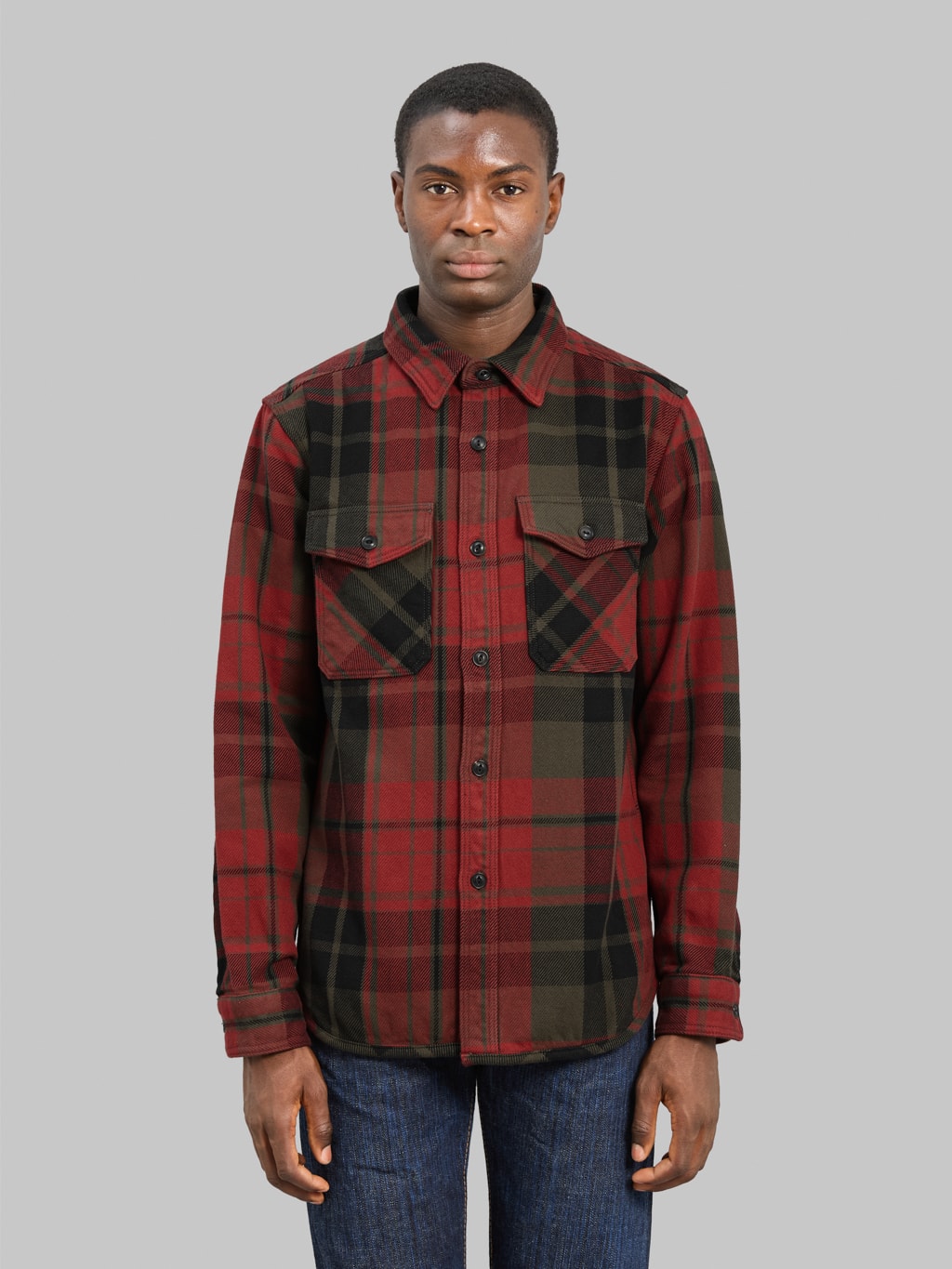 UES Extra Heavy Flannel Shirt Red front look