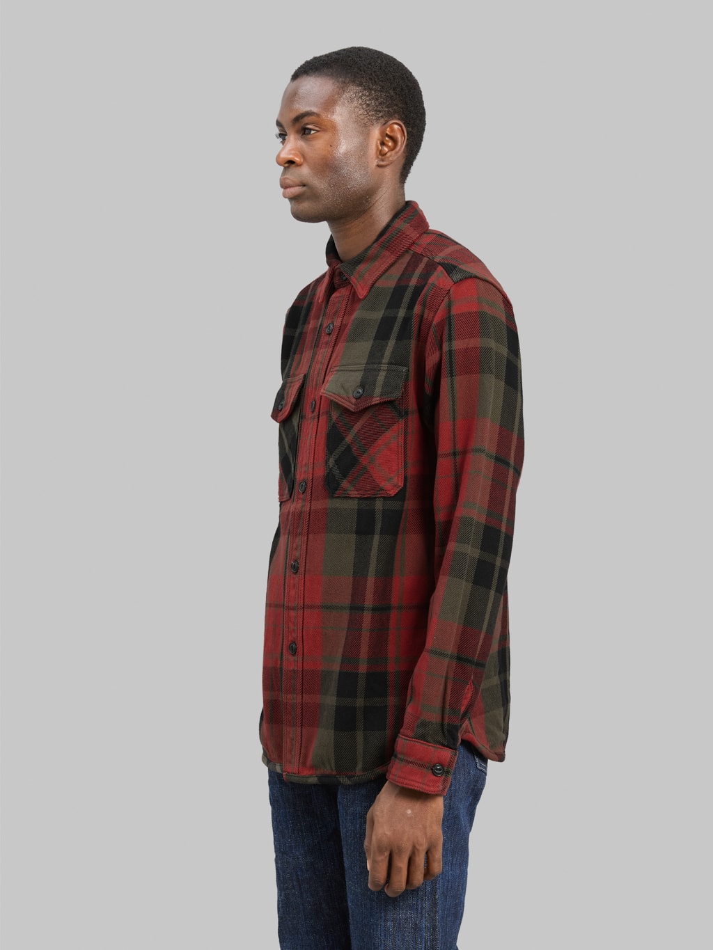 UES Extra Heavy Flannel Shirt Red side look