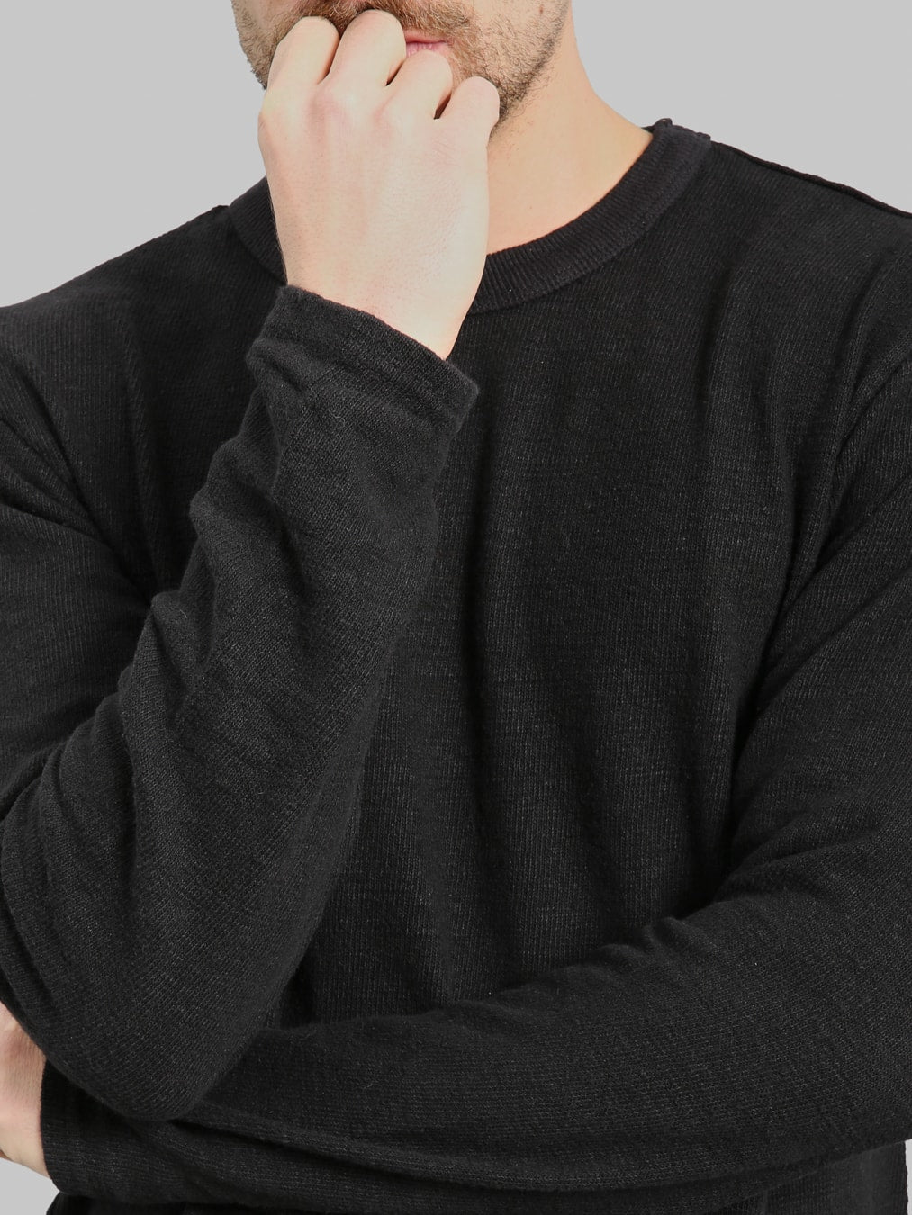 UES 100 Linen Long Sleeve TShirt Black soft texture