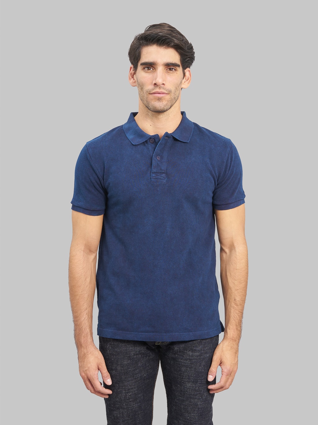 ues polo shirt indigo model front fit