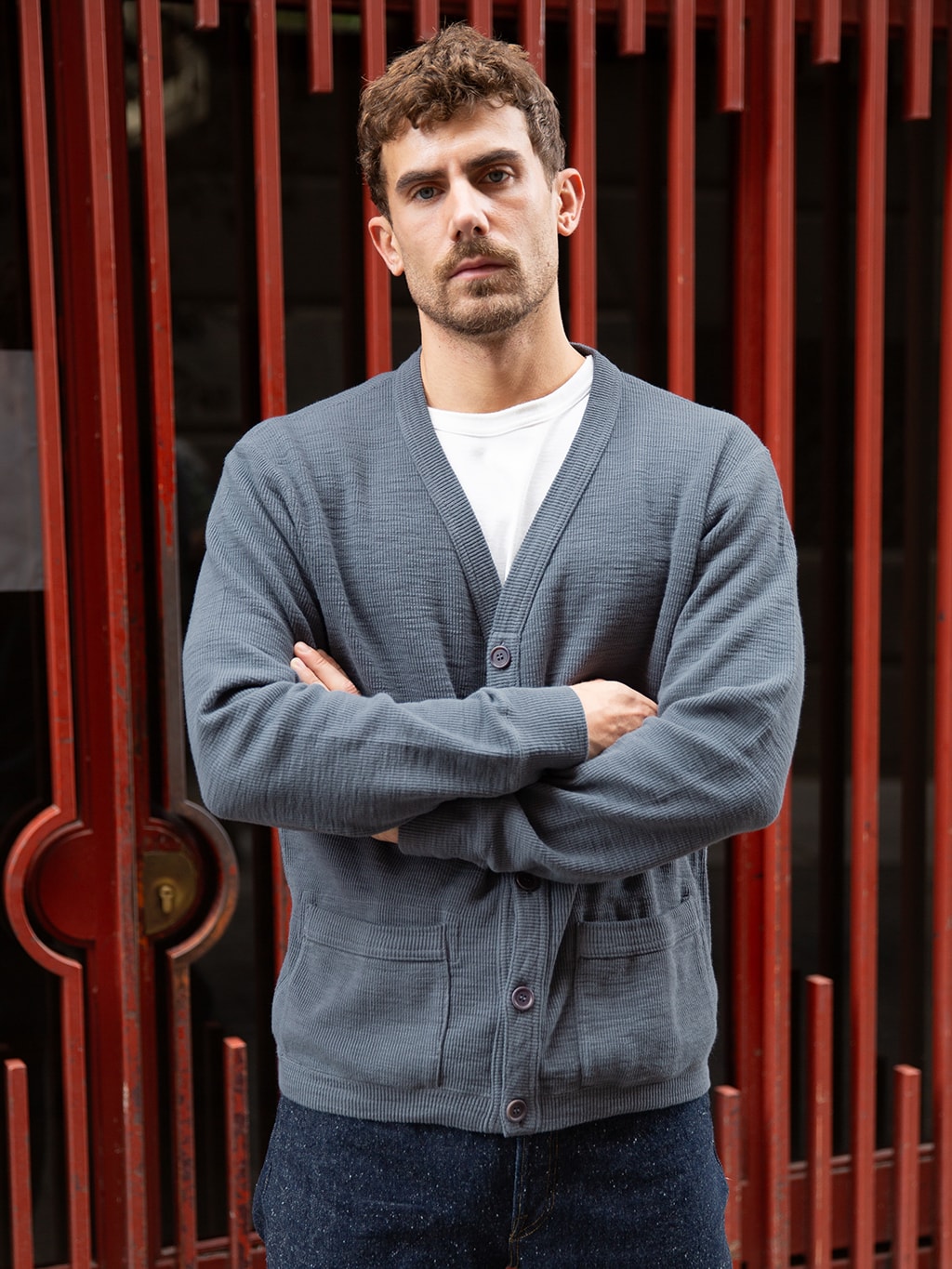 UES Single Rib Cardigan Grey