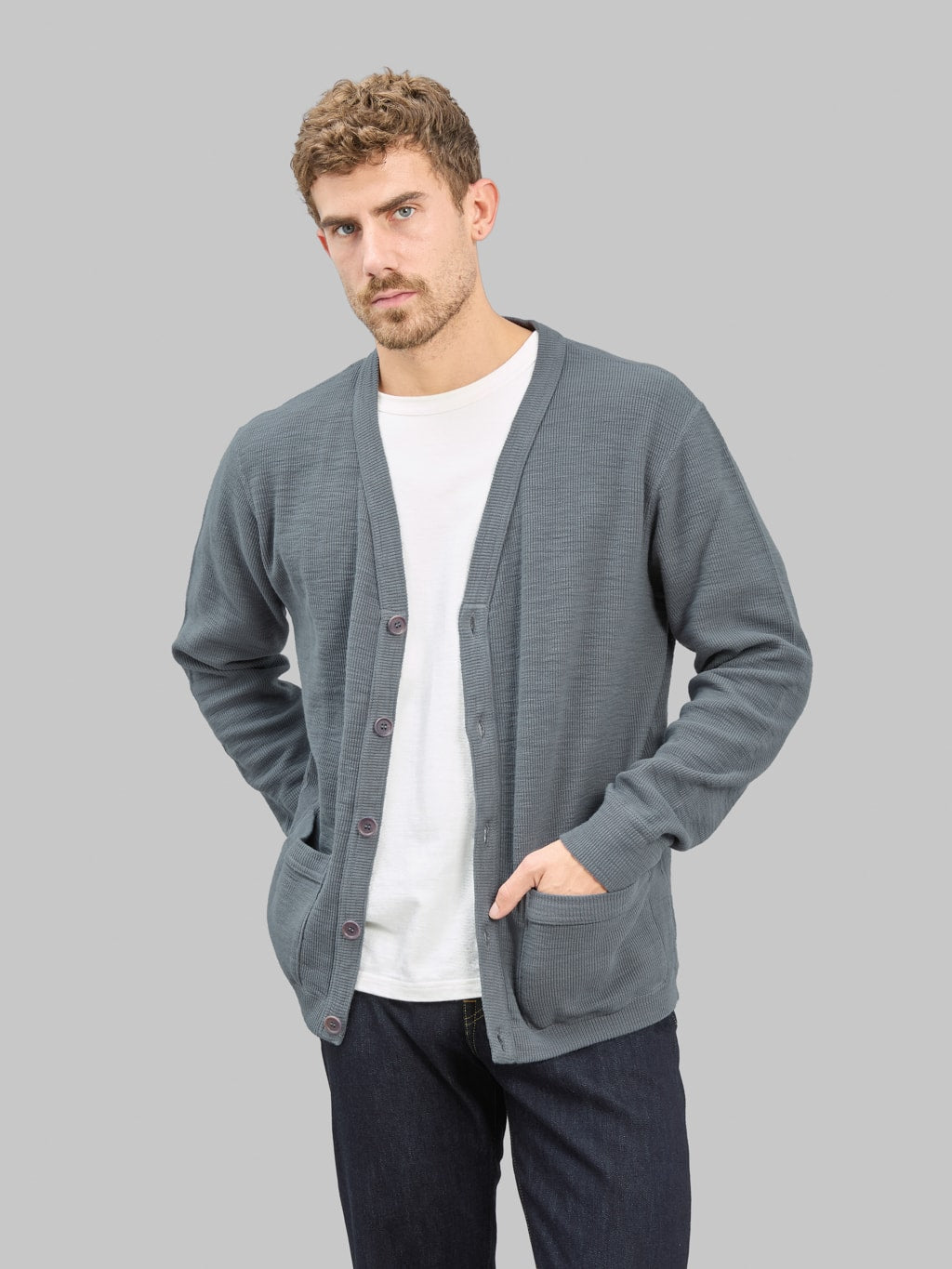 UES Single Rib Cardigan Grey styled