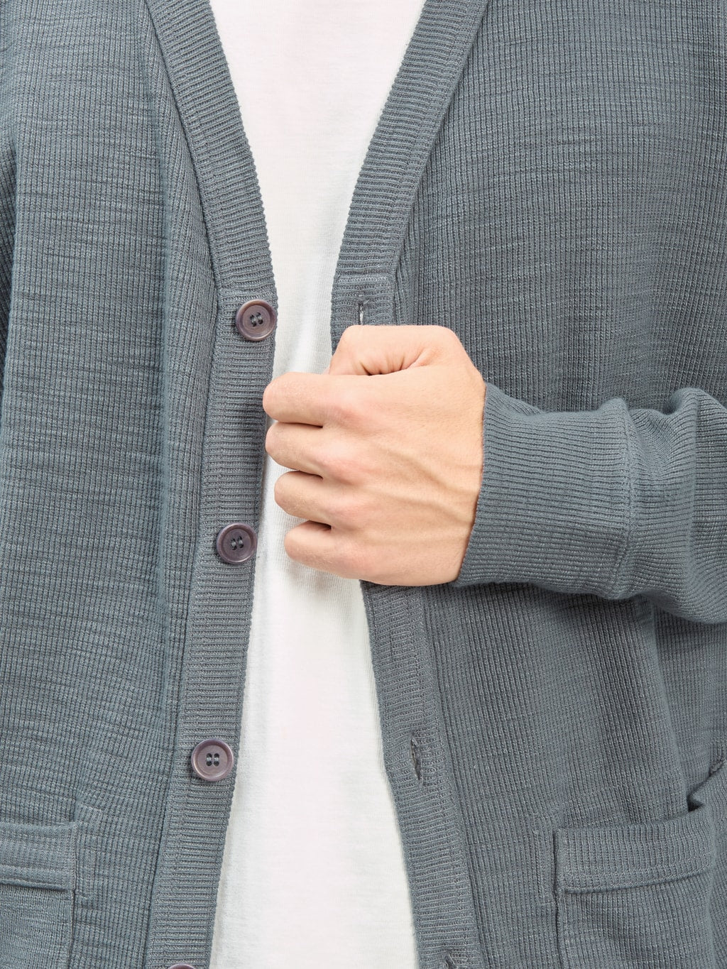 UES Single Rib Cardigan Grey details