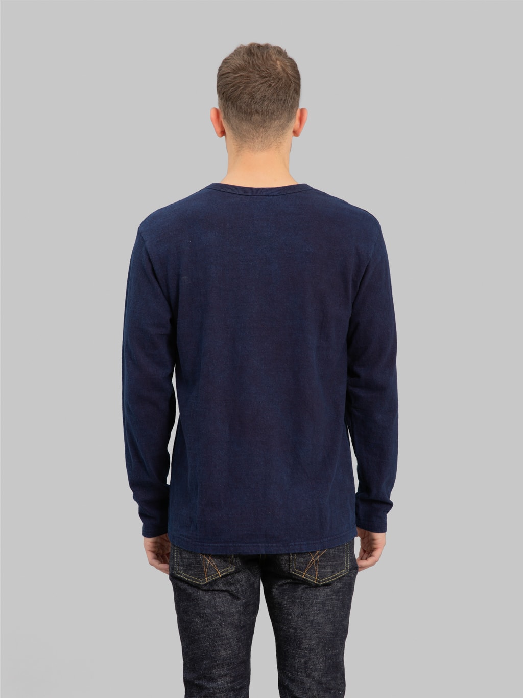 ues slub nep ling sleeve tshirt indigo back fit