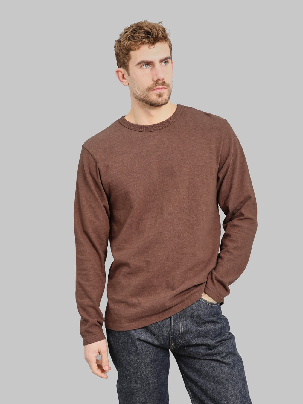 UES No.8 Slub Nep Long Sleeve T-Shirt Coffee
