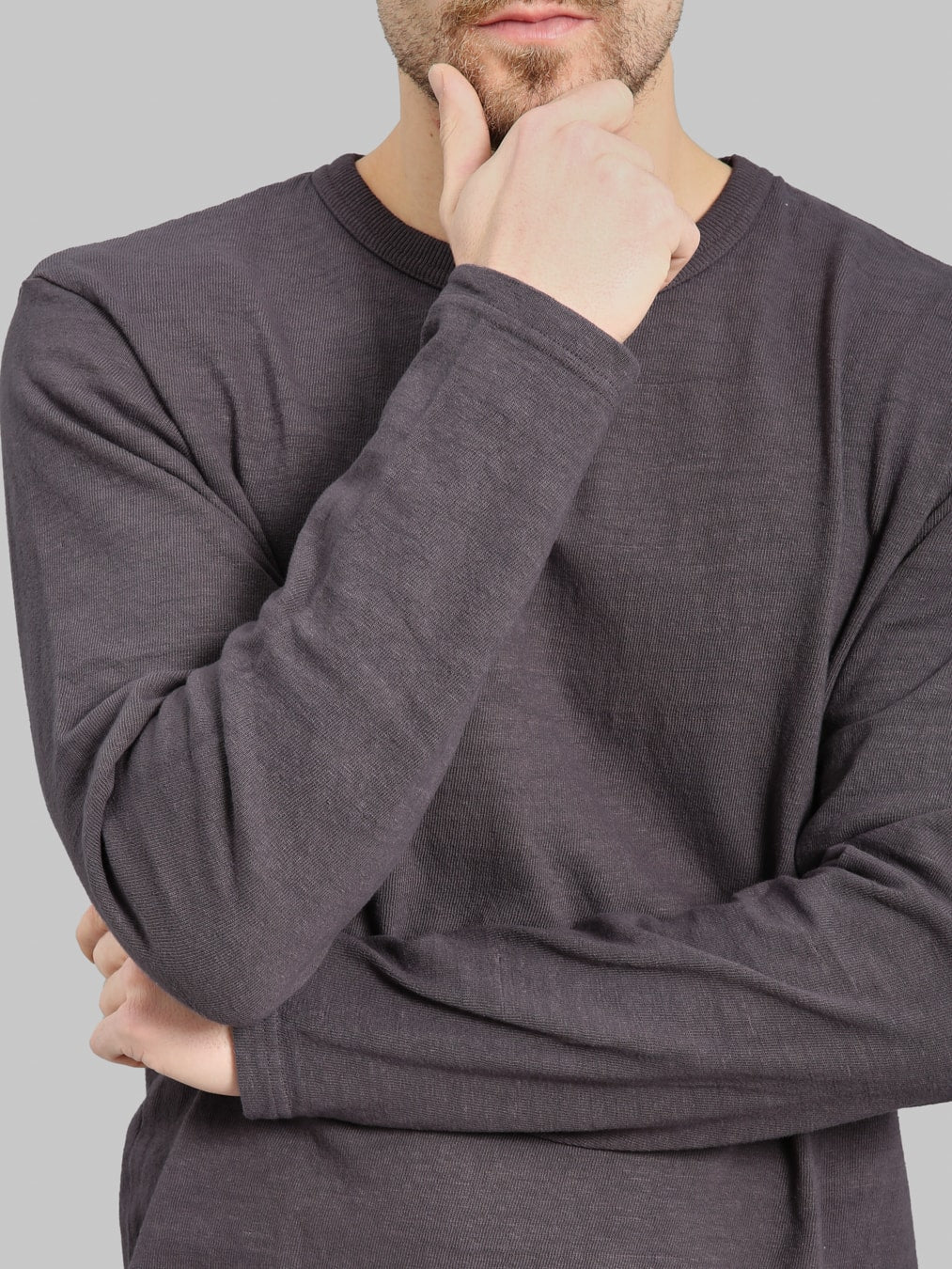 UES No.8 Slub Nep Long Sleeve T-Shirt Purple Navy