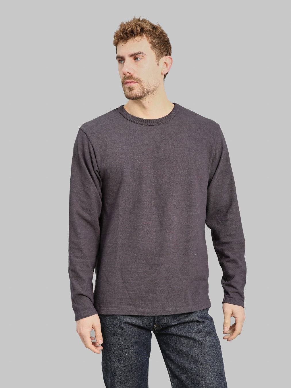 UES No.8 Slub Nep Long Sleeve T-Shirt Purple Navy