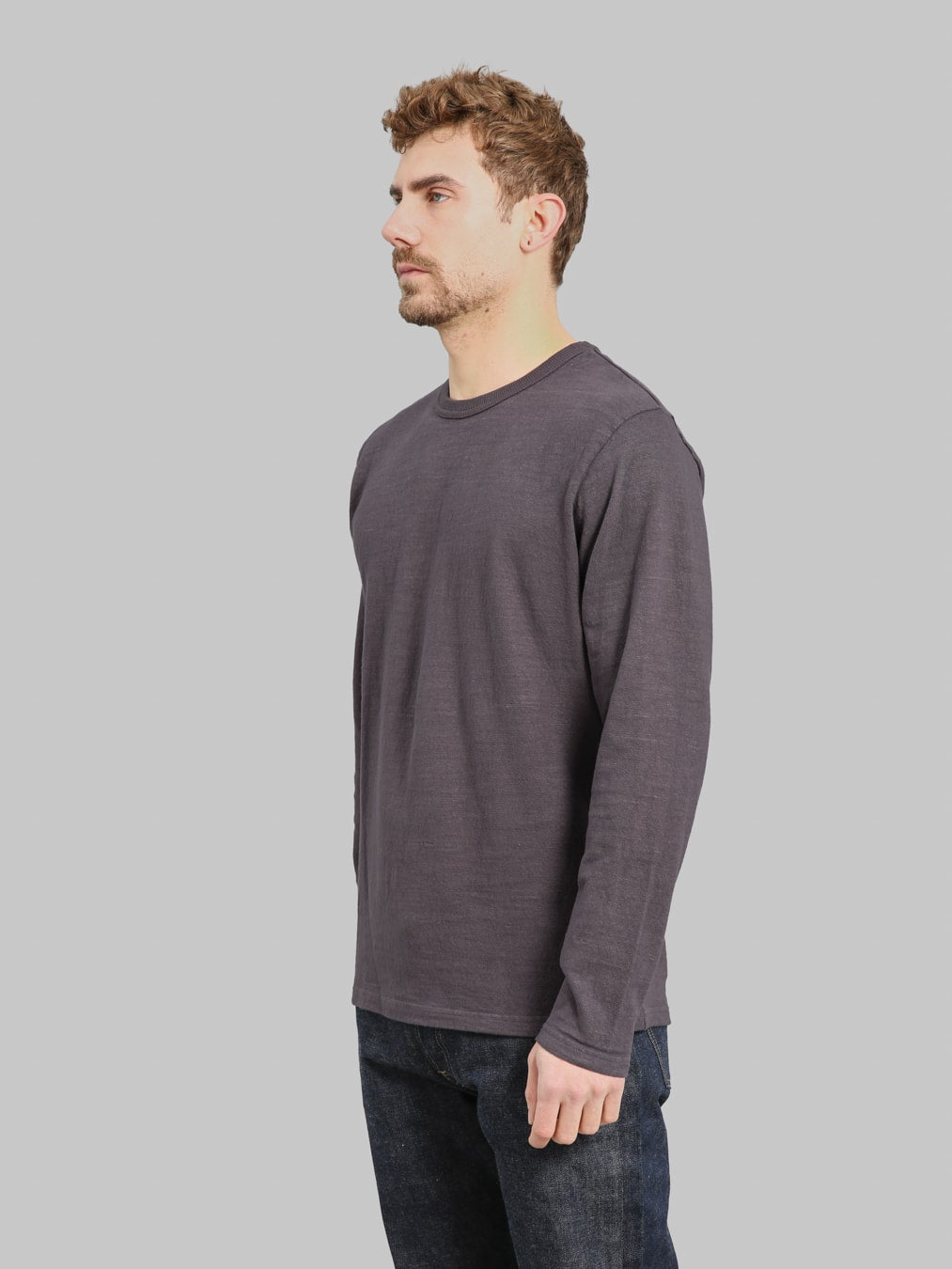 UES No.8 Slub Nep Long Sleeve T-Shirt Purple Navy