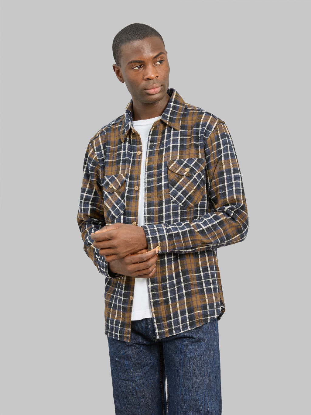 UES Slubby Flannel Shirt Purple styled