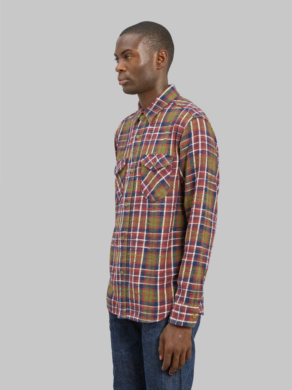 UES Slubby Flannel Shirt Red side look