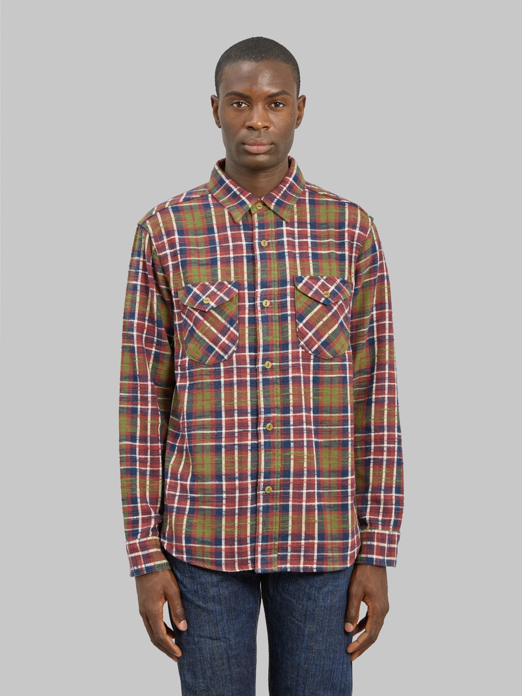 UES Slubby Flannel Shirt Red front look