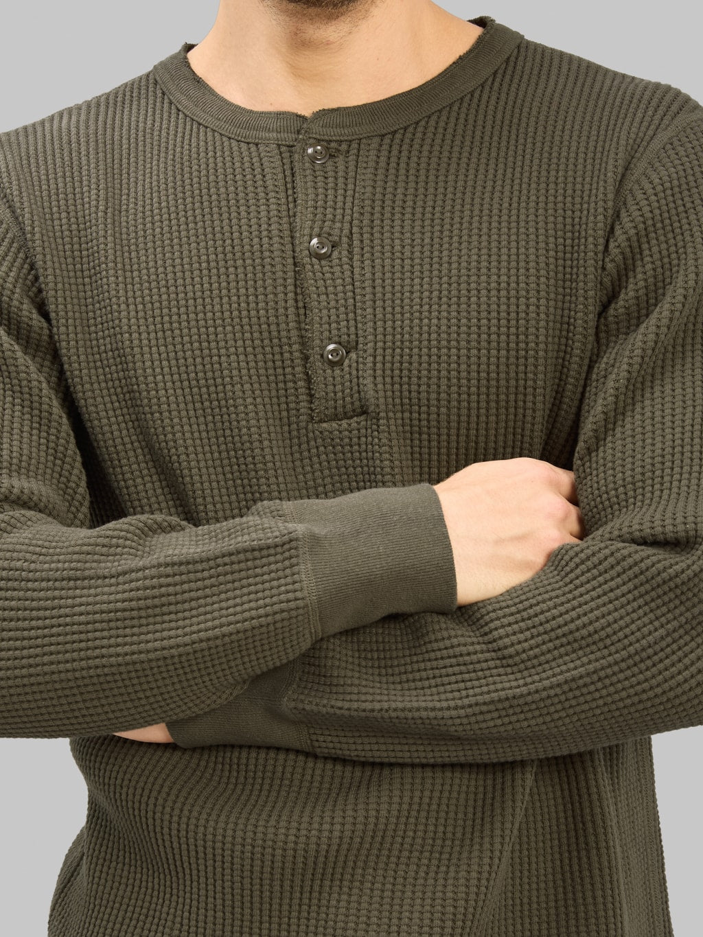 UES Thermal Big Waffle Henley T-Shirt Brown