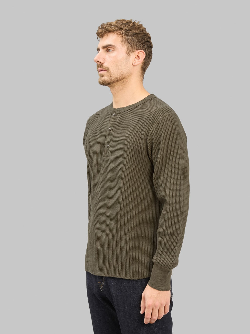 UES Thermal Big Waffle Henley T-Shirt Brown